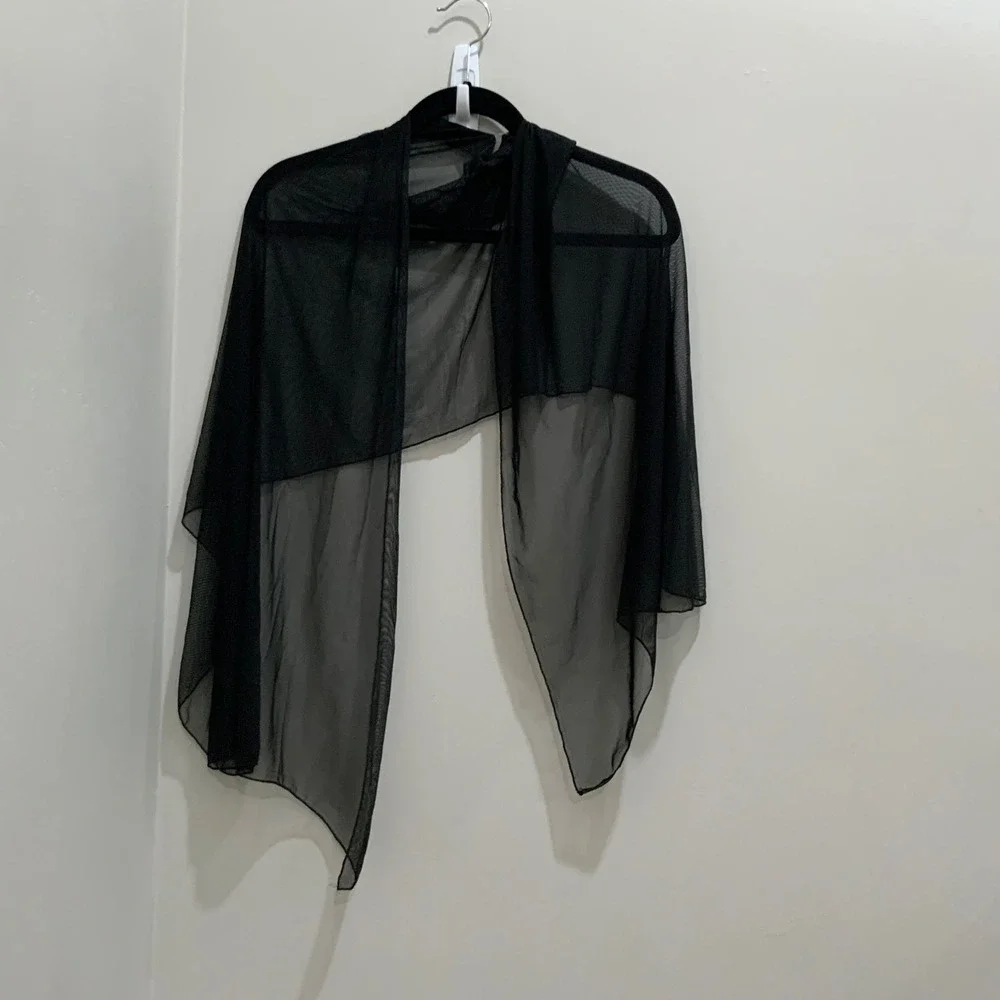 Fashion Nova Black Sheer Mesh Shawl Wrap Bow Tie Neck Handkerchief Hem Plus Size